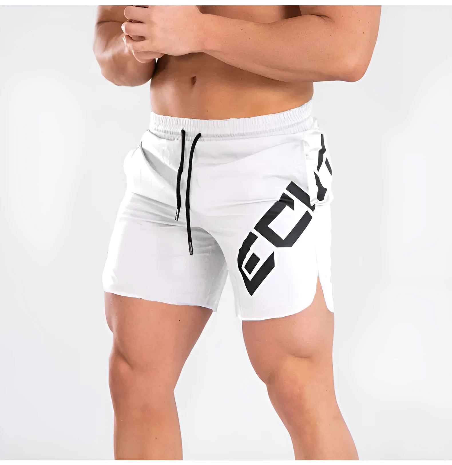 Men's elastic thin quick-dry nylon training shorts in black, available in sizes M to XXL