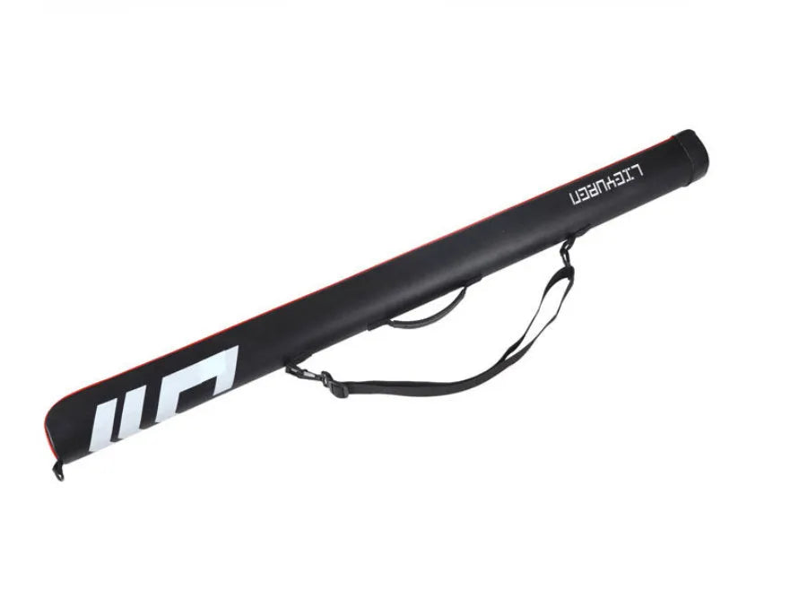 Hard cover lightweight PU fishing rod bag in black, 1.25m long, for rod storage and transport