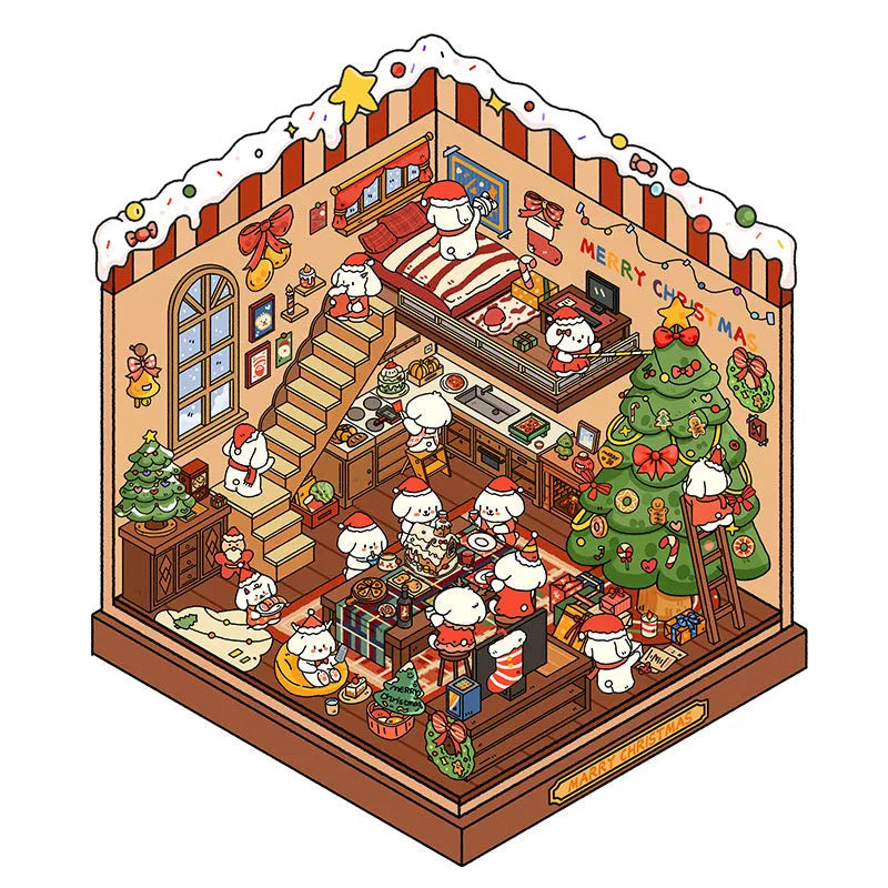 3D landscaping miniature scene stickers featuring Brome puppy Bobo in Korean style