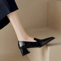 Women's crack pointed deep mouth high heels with kitten heel in black, side view