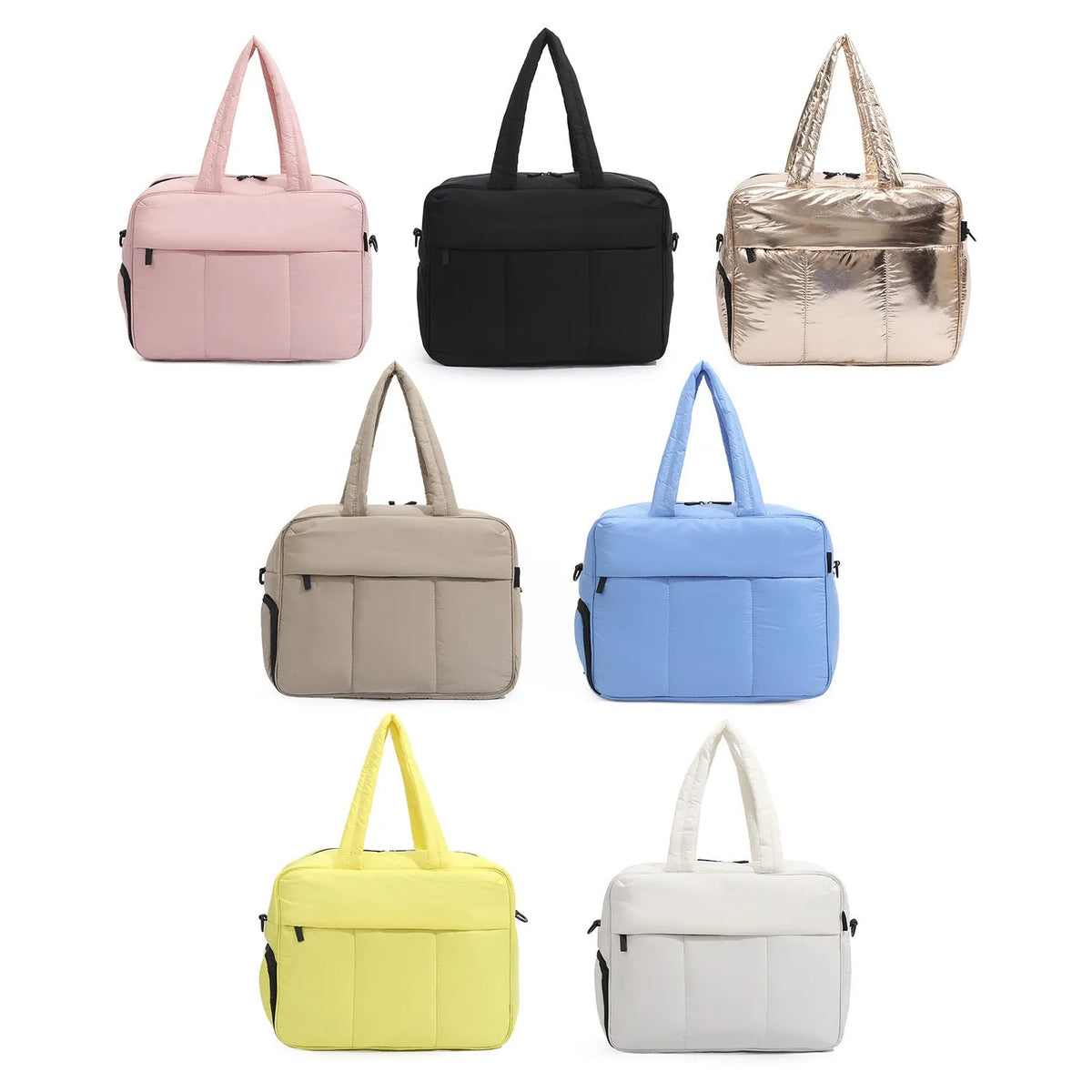 Nylon travel duffle bag with shoes compartment for women, solid colour, shoulder carry style