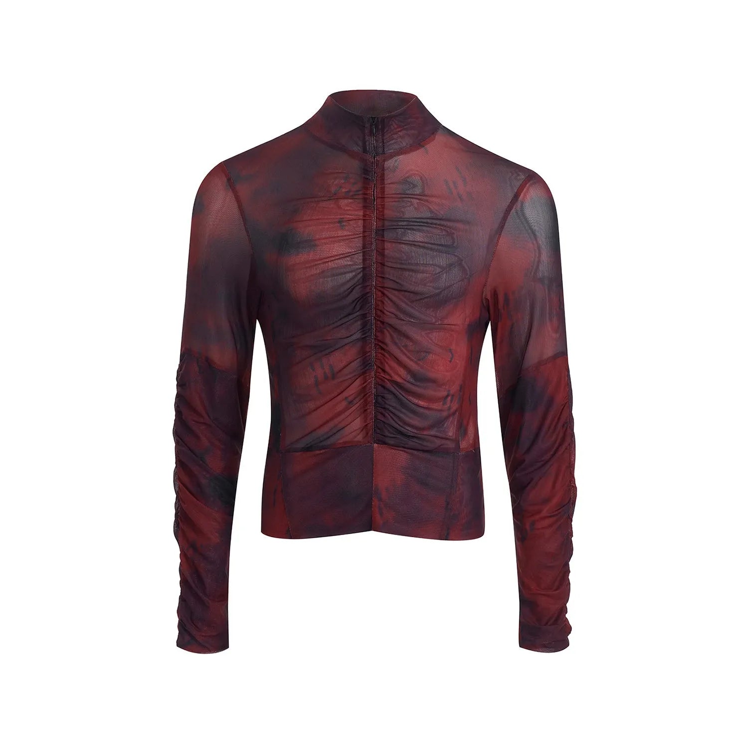 Men's black grey half turtleneck long sleeve t-shirt with mesh fabric and zipper bottom hem detail