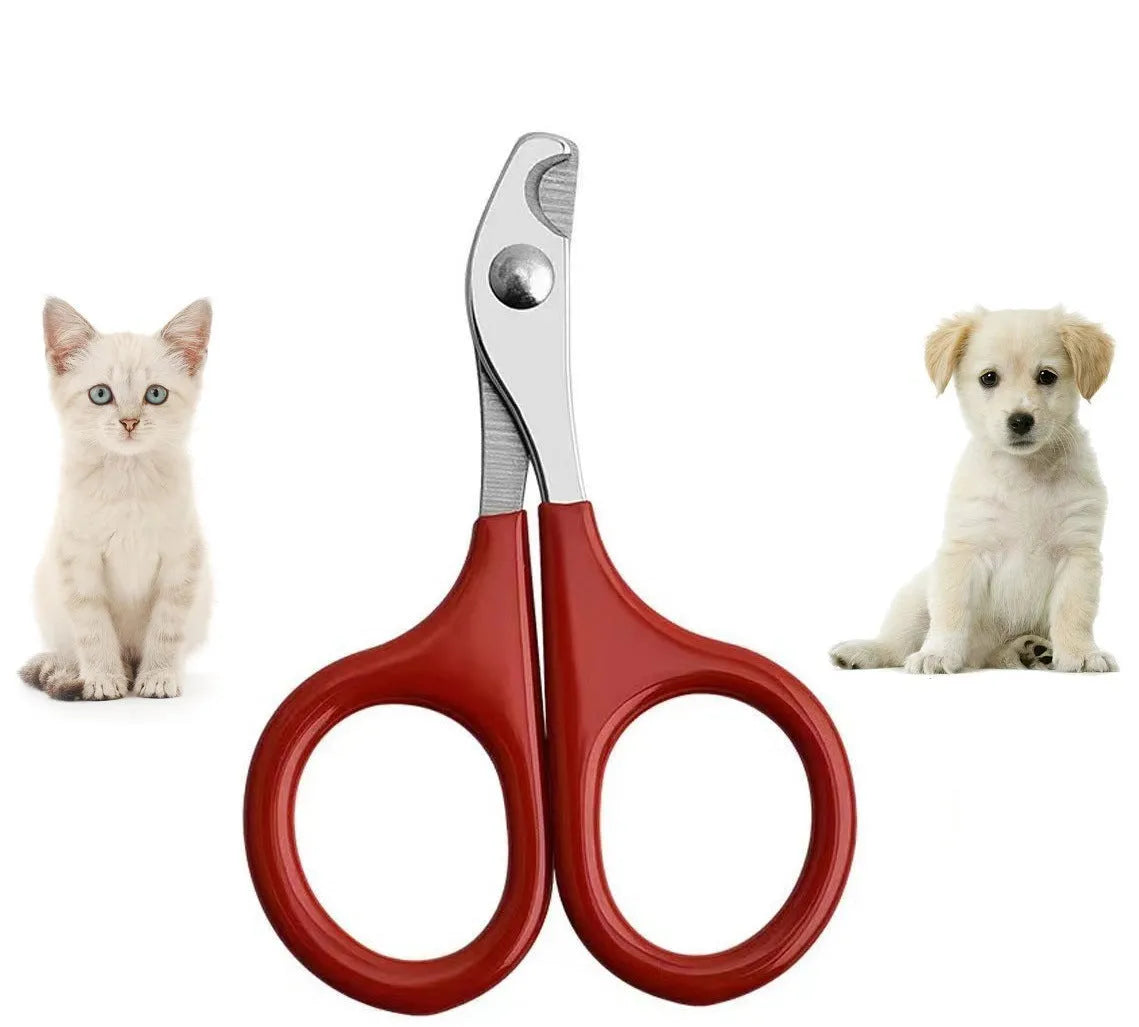 Pet nail clippers with stainless steel blades and coloured plastic and rubber handle