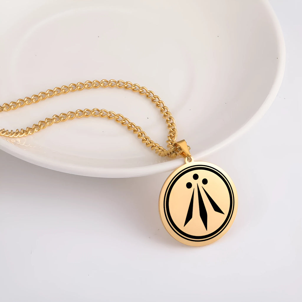 Irish Celtics geometric pendant necklace in stainless steel with gold finish on adjustable chain