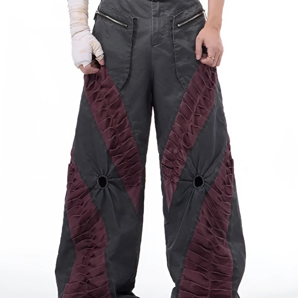 Retro three-dimensional keel casual trousers in grey rayon viscose fabric with straight hem