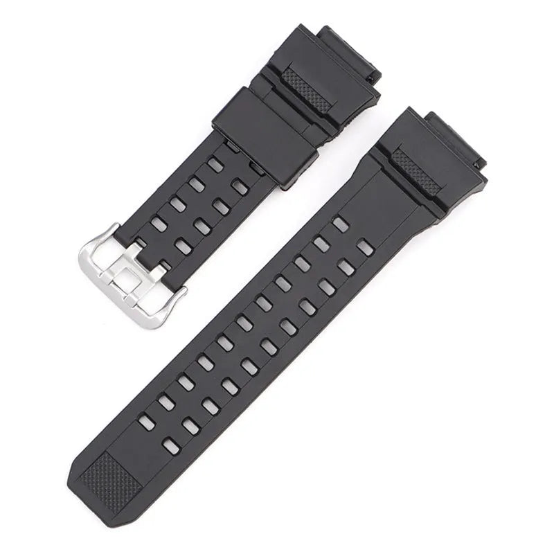 Camouflage pattern TPU watch strap with silver buckle on a 20mm watch lug