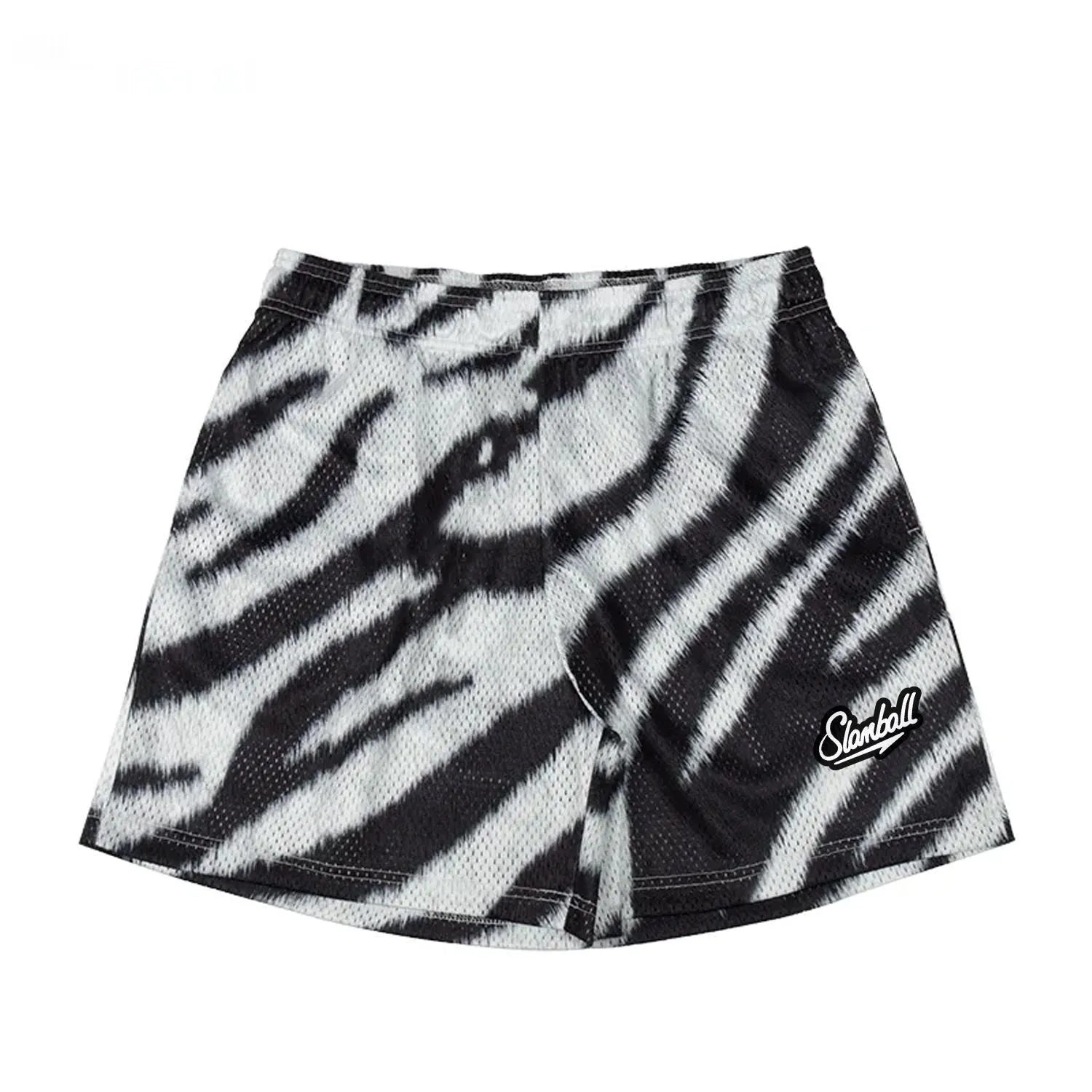 Men's leopard print quick-dry fitness shorts with mid waist and athletic cut
