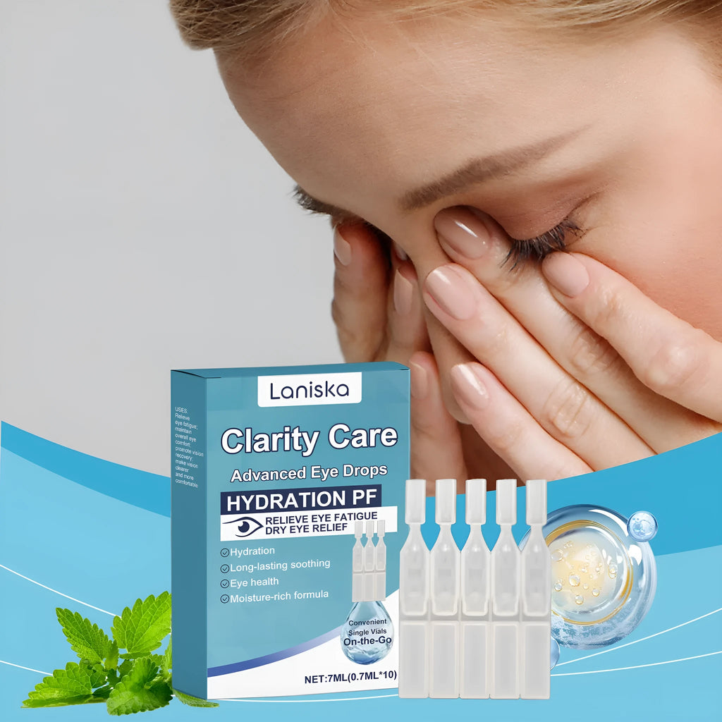 Bottle of bright and gentle moisturising eye drops with mint leaf and sodium hyaluronate.