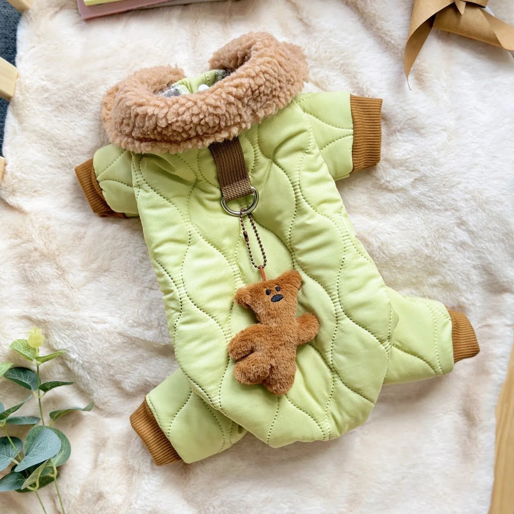 Extra thick band cotton pet clothing with toy bear pendant in light green