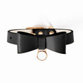 Brown leather adjustable cat collar shown alongside black, apricot, pink, blue, and green colour options.