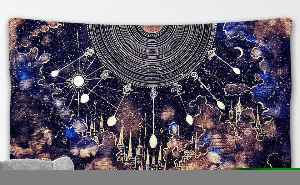 Nordic style tapestry wall hanging in polyester fabric showing pattern detail