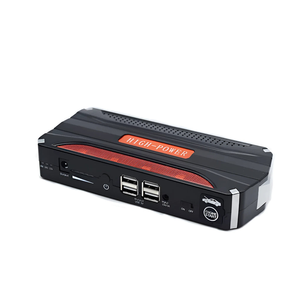 Black and red vehicle emergency starting power supply with 7800mAh capacity and protective case