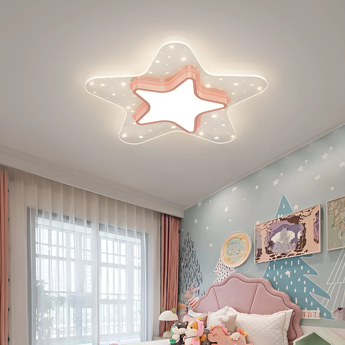 Nordic Princess wrought iron LED ceiling lamp in blue finish with modern simplicity design for 10-15m2 rooms