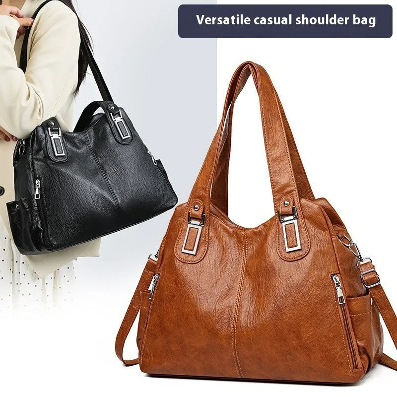 Soft PU leather women's tote bag in a square vertical shape with a single shoulder strap.