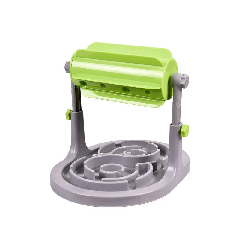 Interactive dog cat food puzzle toy slow feeder with adjustable height in blue, green, and pink colours
