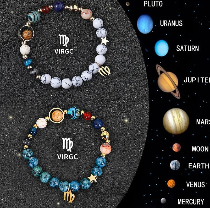 Set of two natural stone beaded bracelets on elastic cords for zodiac signs.