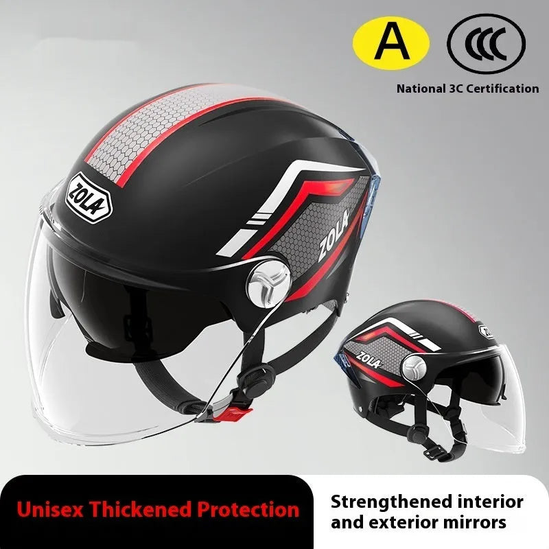 Children's 3C motorcycle half-helmet with a double visor shown in light brown colour.