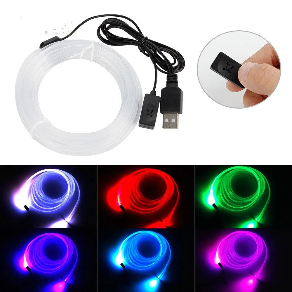 USB-powered multi-colour LED ambience light strip for car interior, available in multiple lengths.