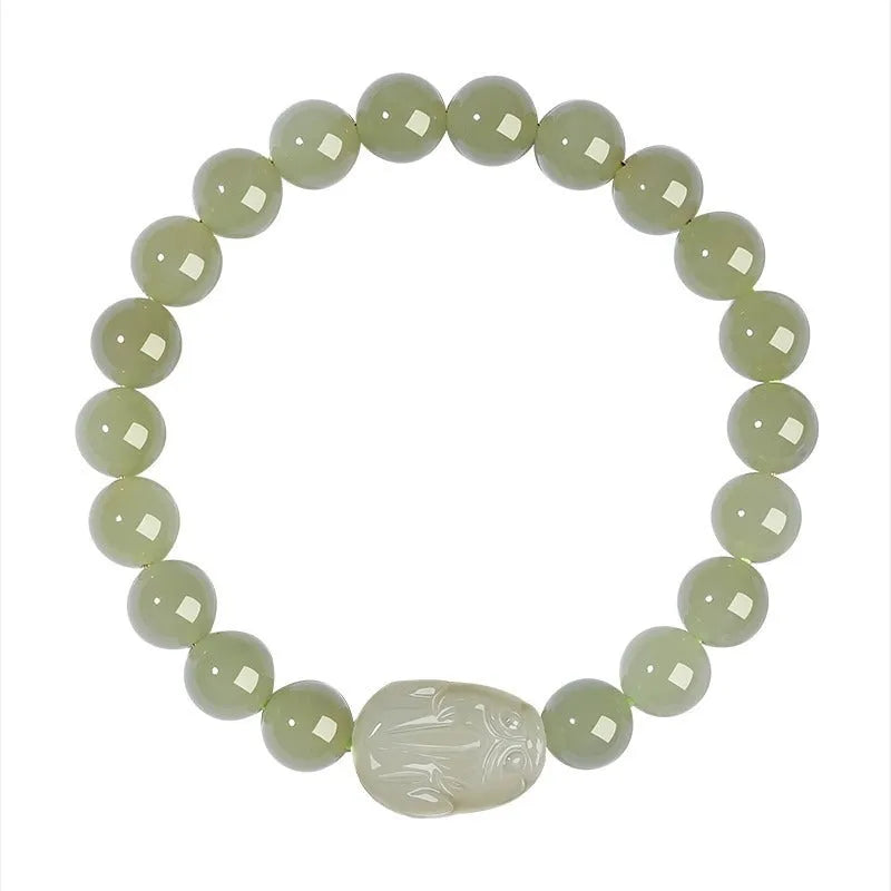 Grey Hetian jade ethnic style bracelet for women with polished beads