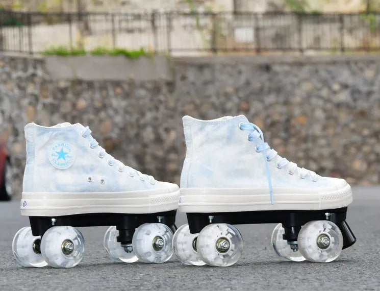 Camouflage canvas double row roller skates for adults with PU wheels in blue flash option