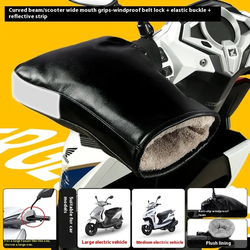 Grey reflective Electric Motorcycle Handle Grip Winter Thermal Waterproof Gloves with fleece lining for tricycle handlebars