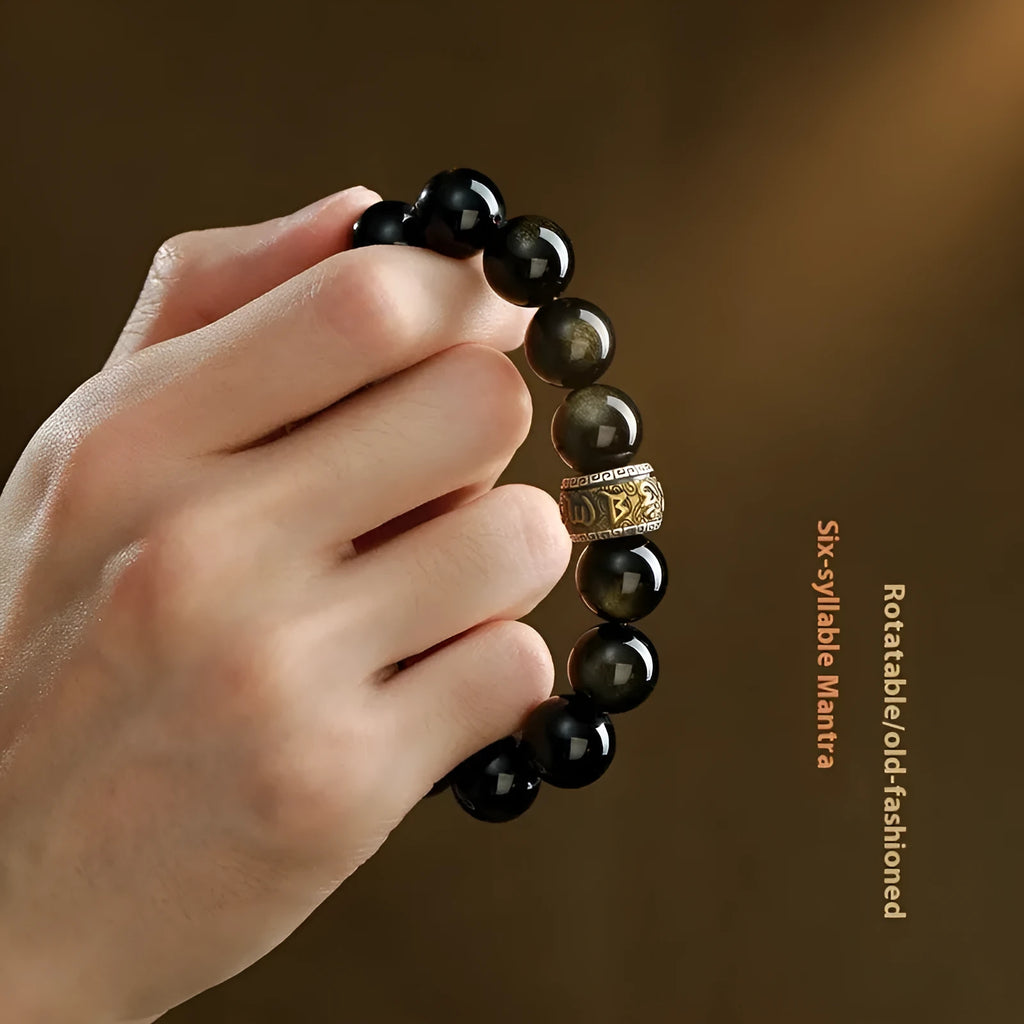 Carved cinnabar bead bracelet with animal zodiac design in gold or silver colour options