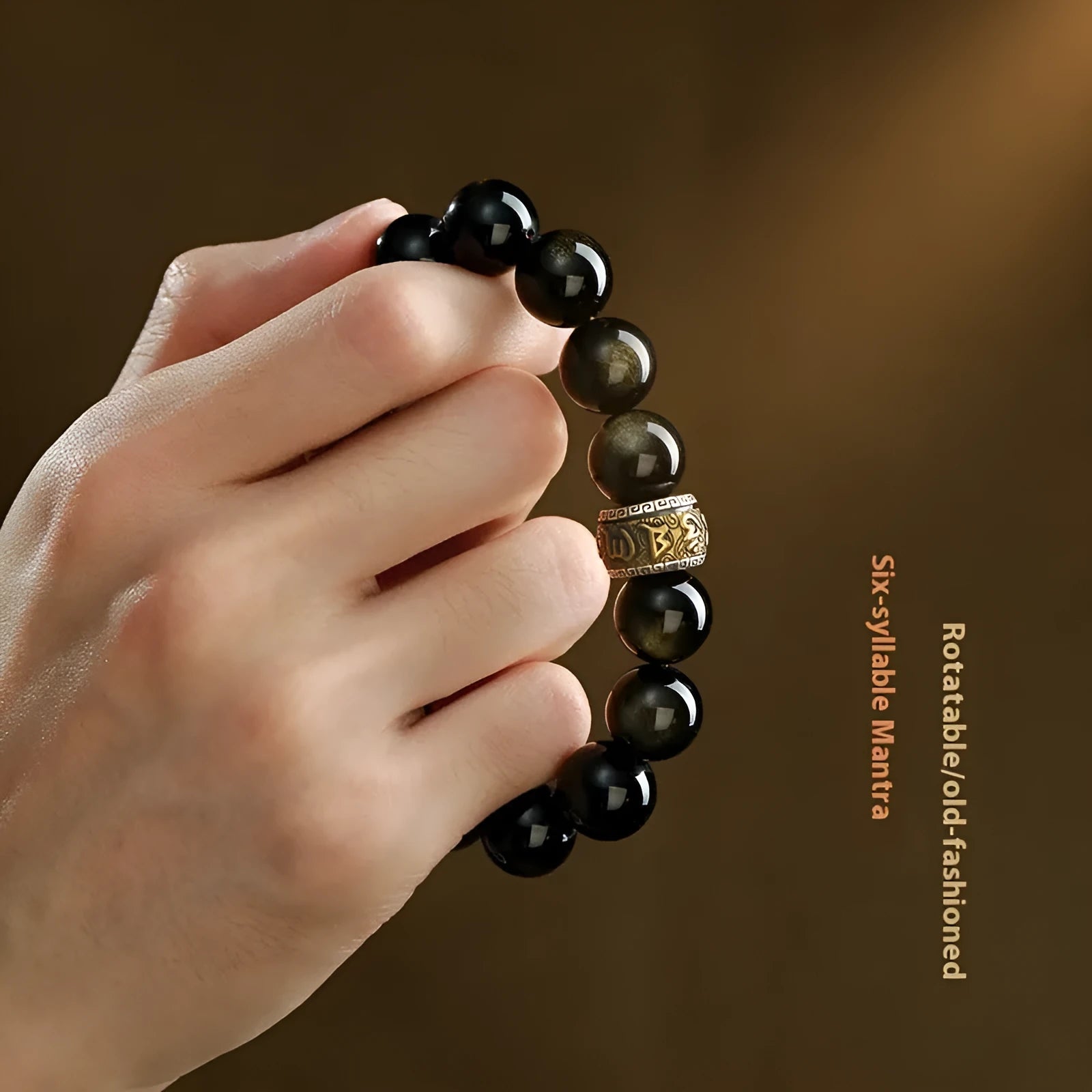 Carved cinnabar bead bracelet with animal zodiac design in gold or silver colour options
