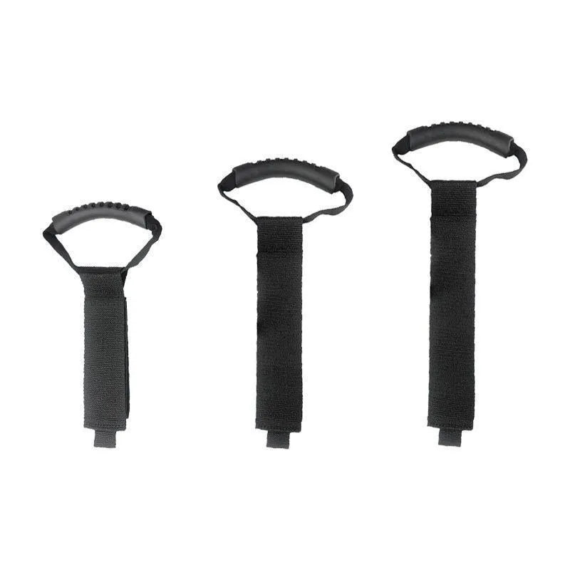 Portable heavy-duty nylon storage strap with velcro handle in standard colour, lying flat against a neutral background.