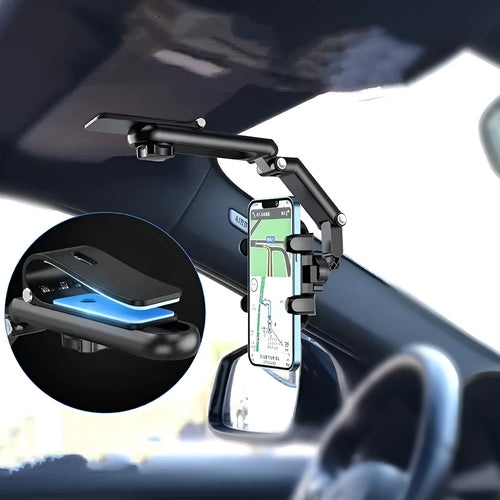 Black and green car mount sun visor with buckle-type attachment for rear seat passenger shading.