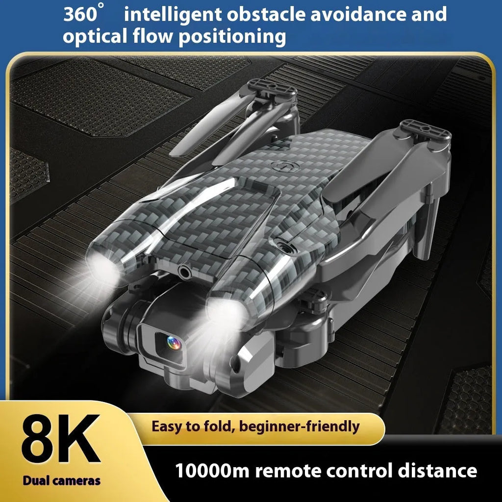 S138 black folding obstacle avoidance drone with dual camera and carbon fibre appearance on display