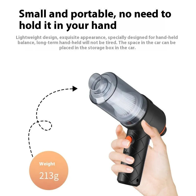 Car vacuum cleaner with wireless charging and dual suction and blowing function for vehicle interior cleaning