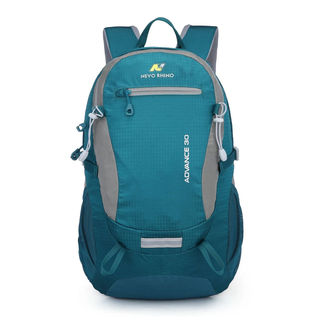 A solid-colour nylon 30-litre outdoor backpack with air-pillow straps in dark green.