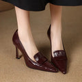 Women's pointed-toe stiletto heel pumps in black first layer cowhide leather with beef tendon sole