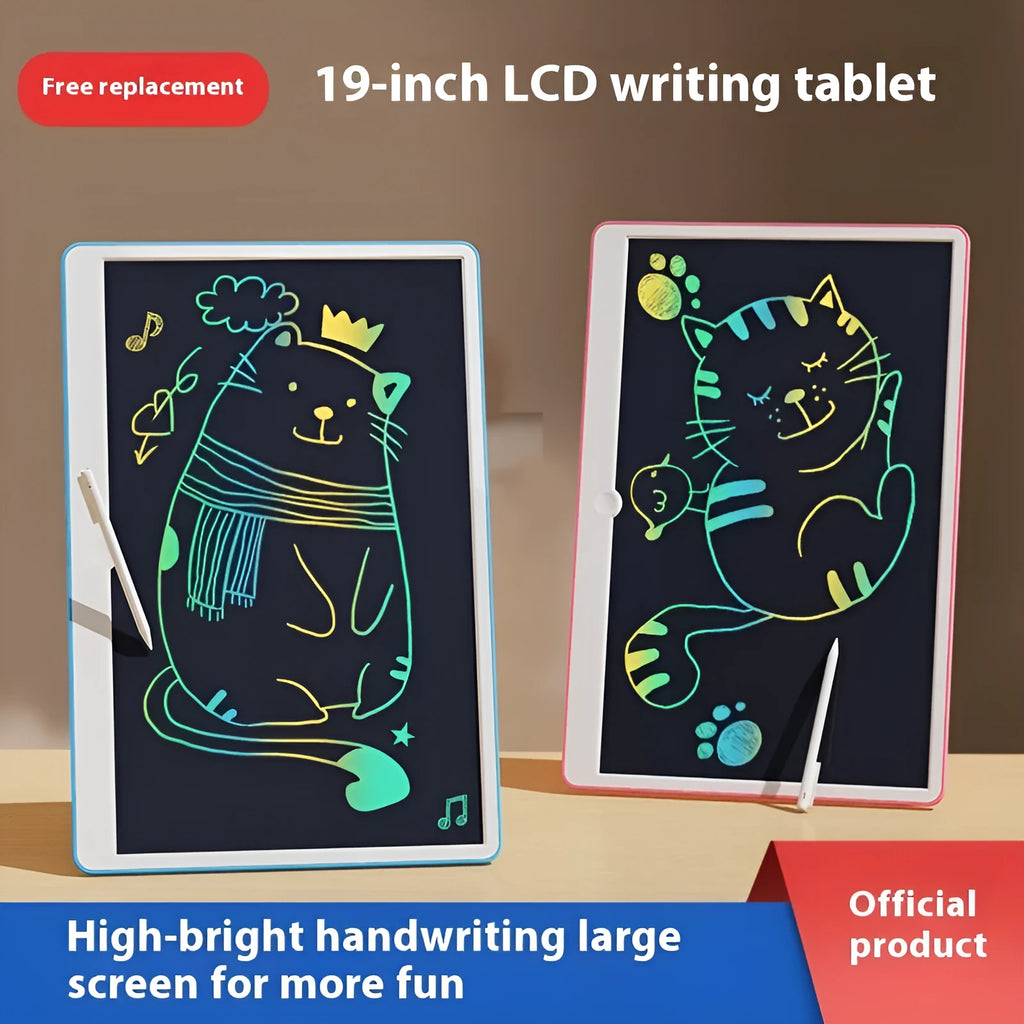 19-inch LCD rechargeable children's drawing board with magnetic pen in blue and white colour