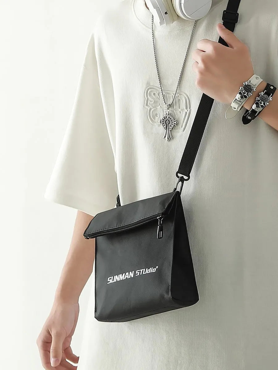 Polyester messenger backpack in street style with sewing line detail and Oxford lining