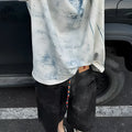Korean loose-fit polyester t-shirt in solid colour with round neck and short sleeves