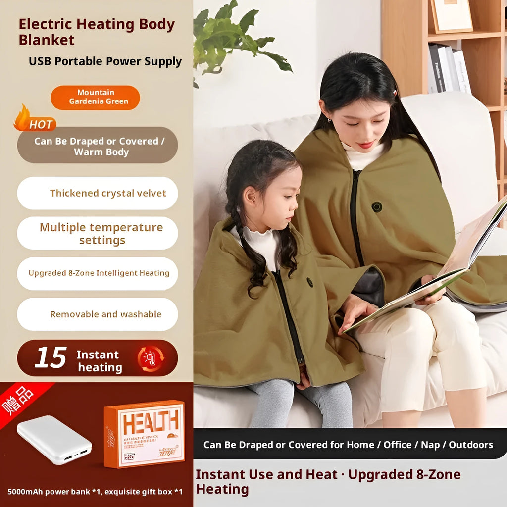 Washable electric heated throw blanket 150x80cm in Gardenia Green with rechargeable power bank