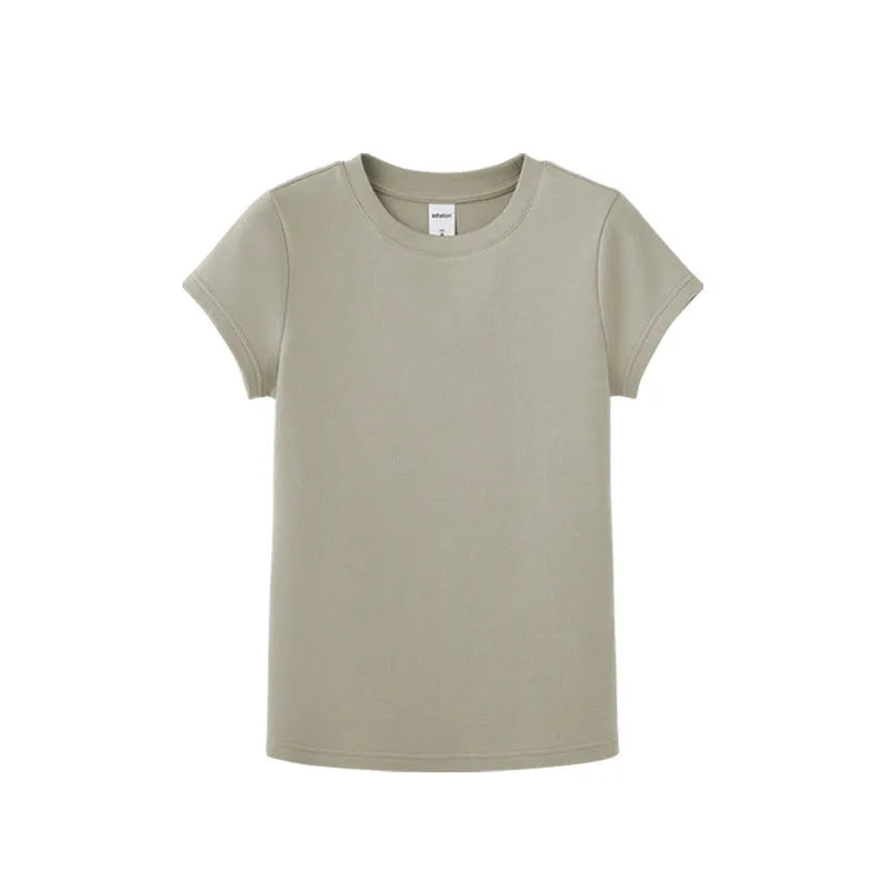 Navy slim fit stretch t-shirt shown in vest and short sleeve styles for men and women.