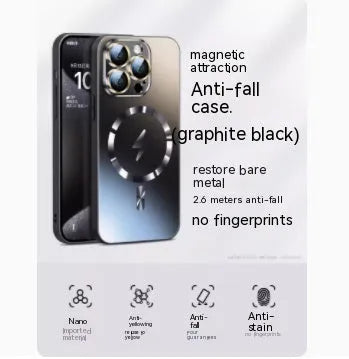 Frosted glass magnetic suction phone case in matte finish for iPhone 15 Pro Max, anti-fingerprint drop protection