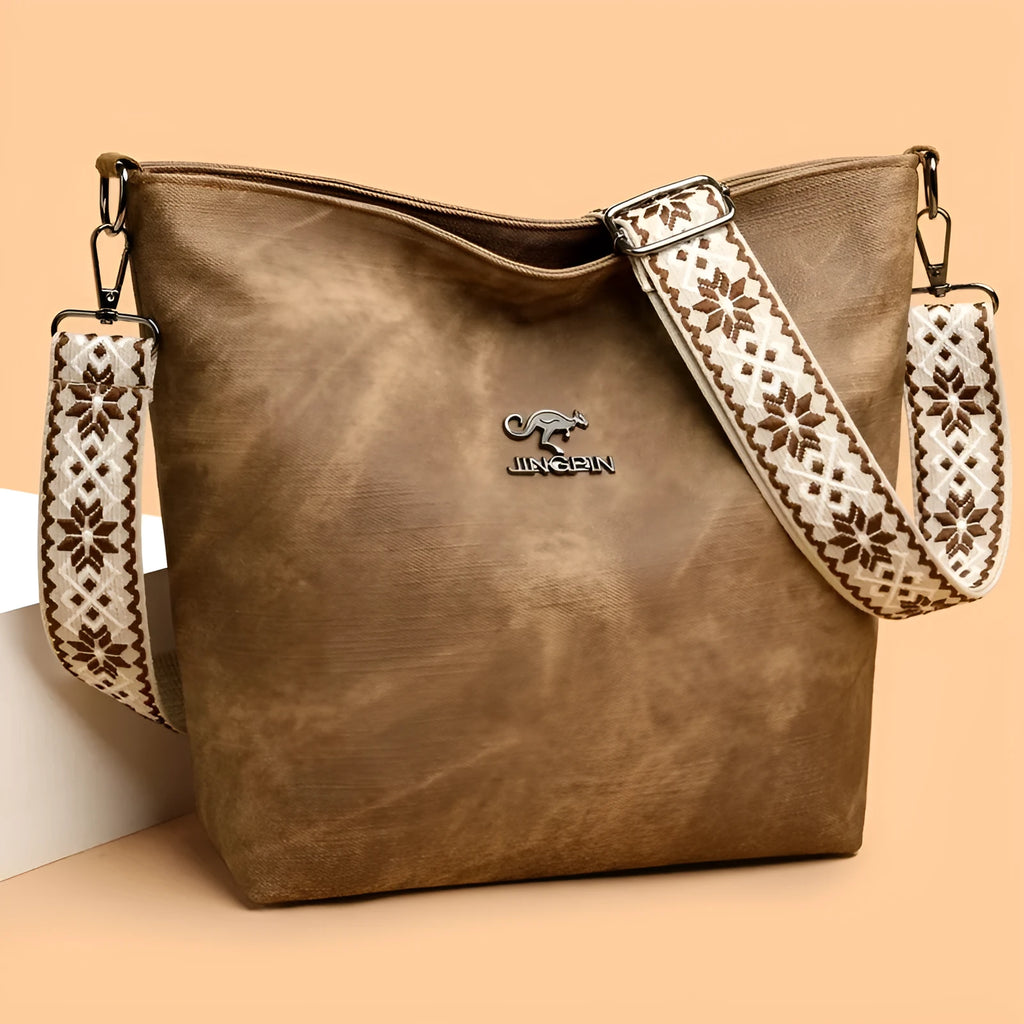 Soft PU shoulder bag in grey, pink, or yellow with adjustable strap and polyester lining
