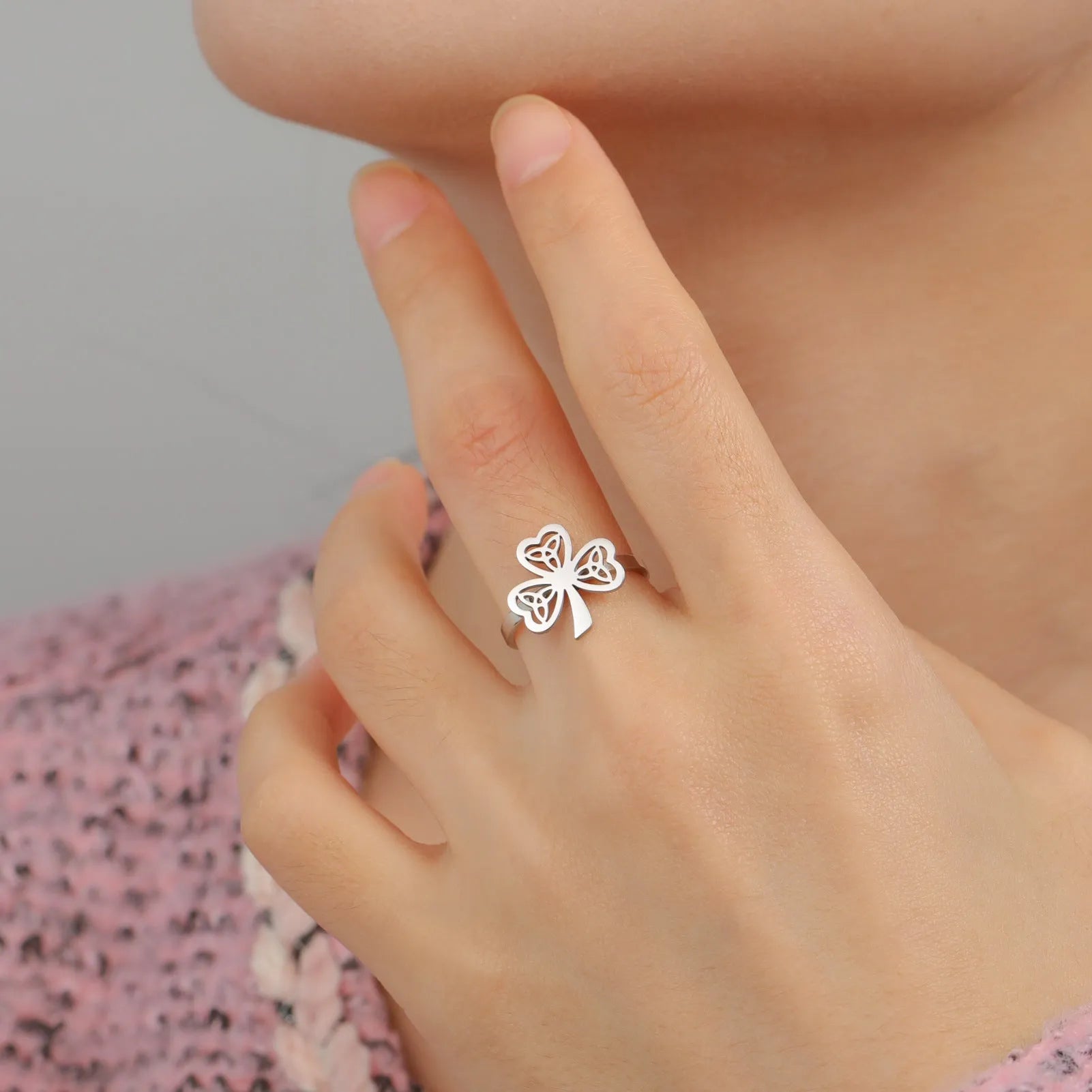 Stainless steel hollow fashion ring in gold or steel finish