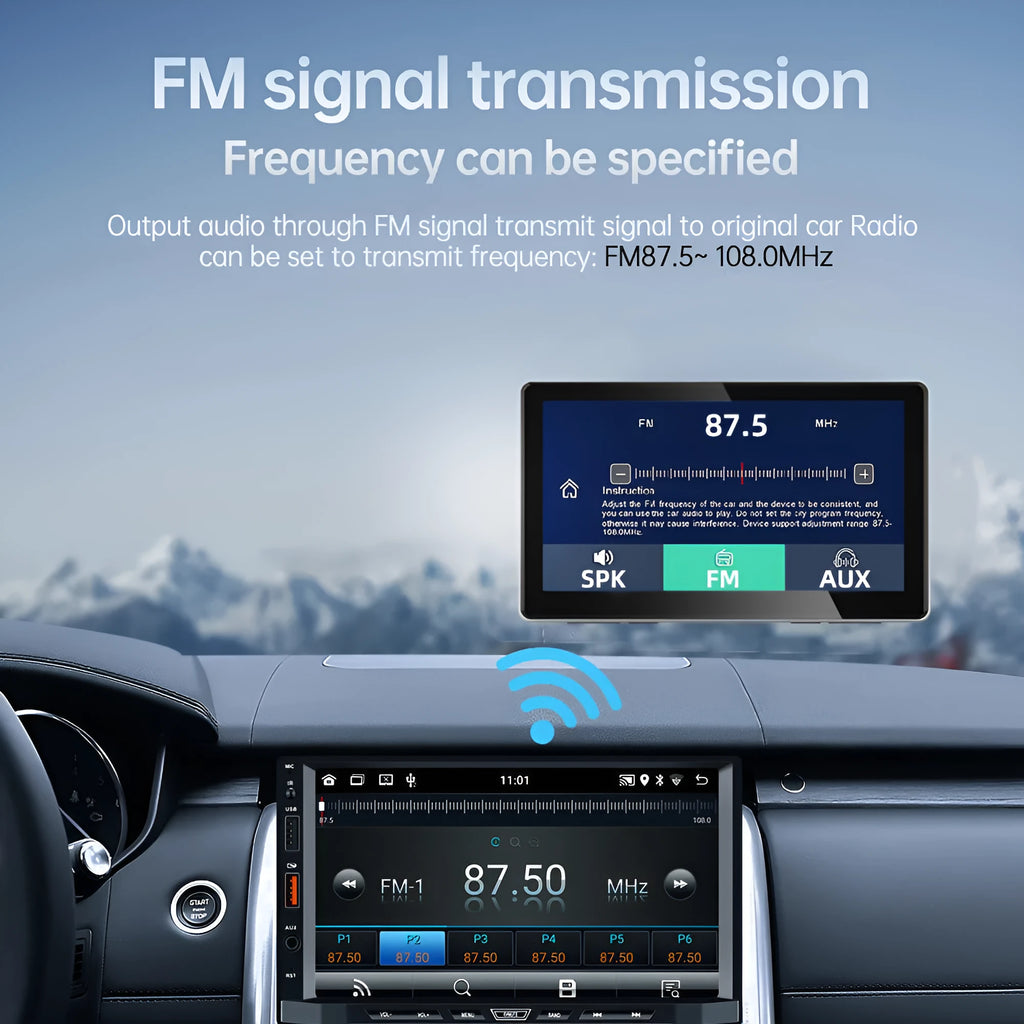 7-inch wireless carplay projection camera with 170° wide angle lens and touch screen on car dashboard