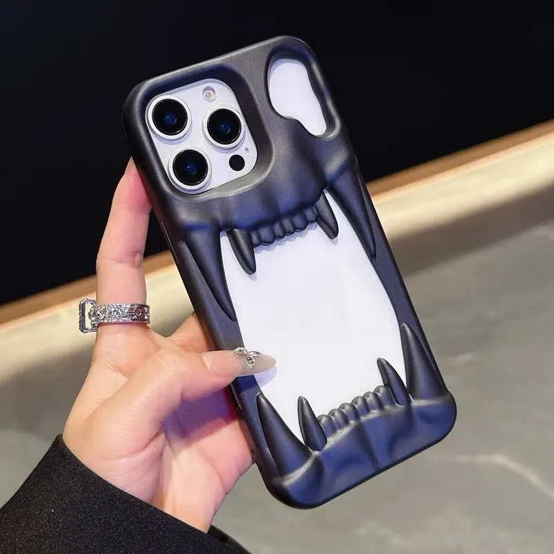 Creative hollow tiger tooth frosted TPU phone case for iPhone, heat dissipation design, multiple colour options