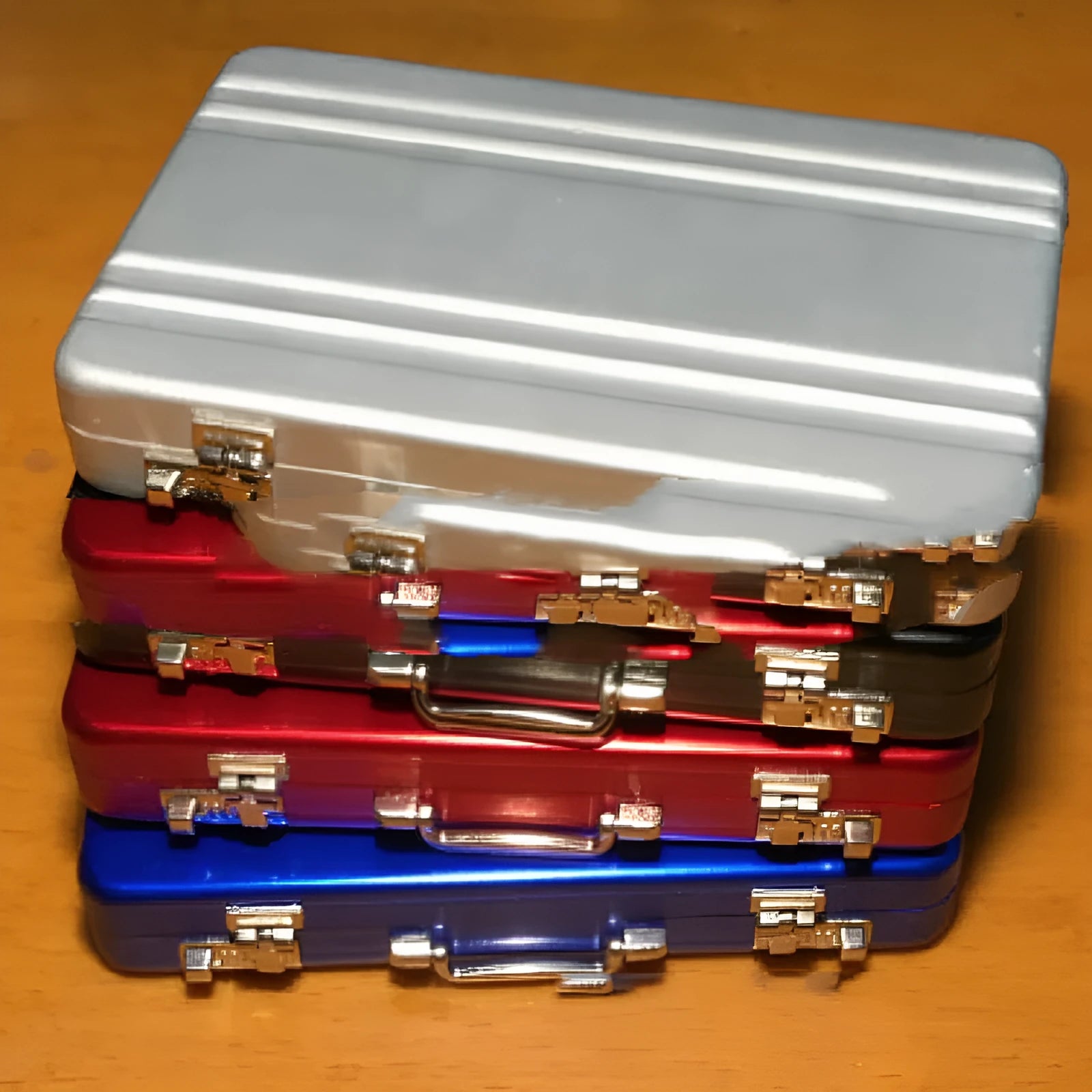 Aluminium alloy metal card holder in six colour options showing compact 100x65mm dimensions
