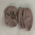 Boys and girls letter print cotton fleece sweater two-piece set in brown with pullover top and trousers