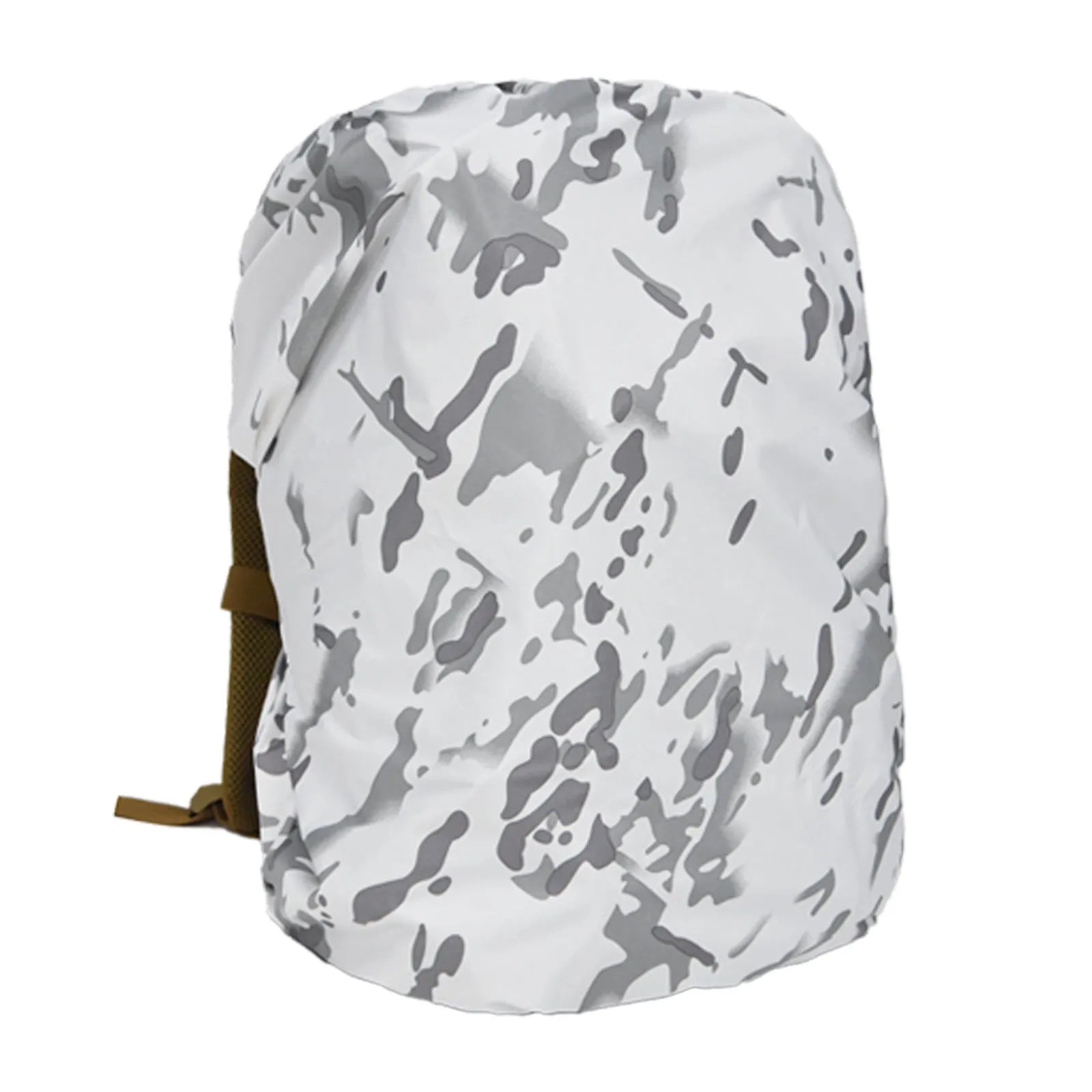 Army green waterproof backpack rain cover fitted over an 80L hiking rucksack.