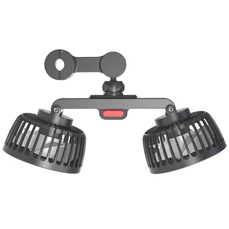 Black 12V 24V car rear electric fan with USB connection and adjustable airflow controls