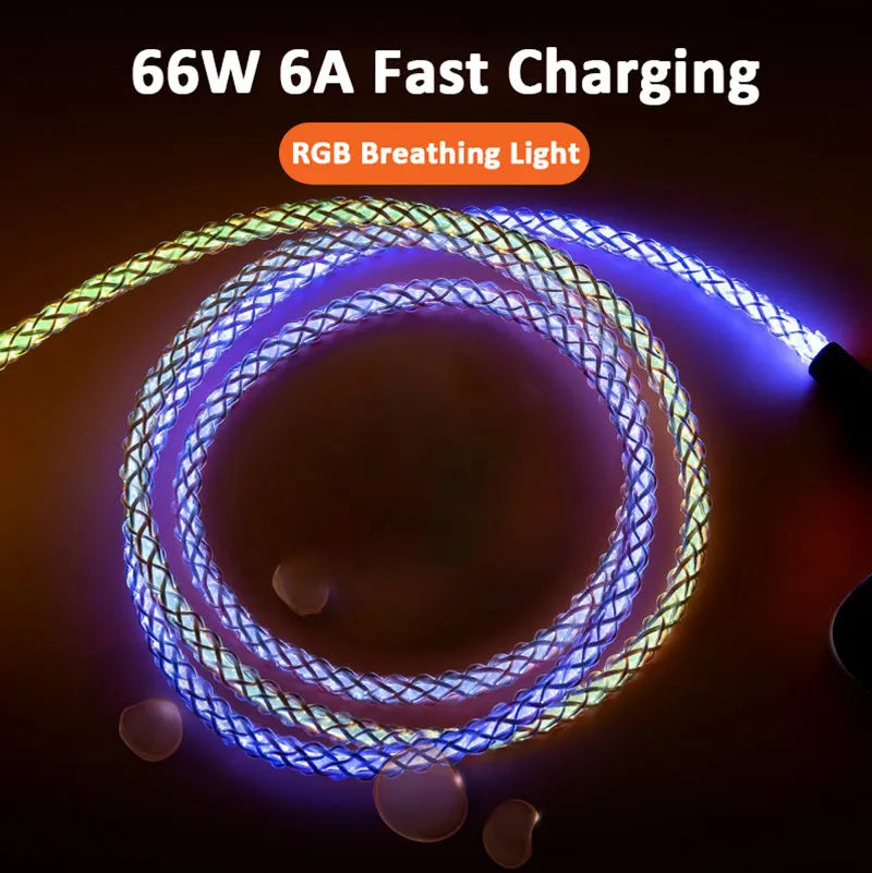 1.2 metre colourful gradient charging cable with lightning, micro USB, and type-C connectors