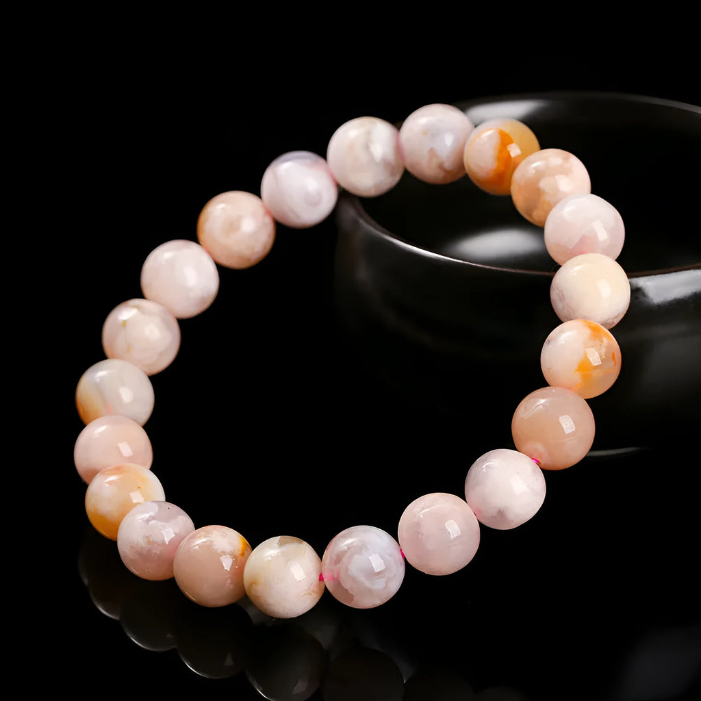 Natural cherry agate bracelet with geometric round beads in sweet fashion style