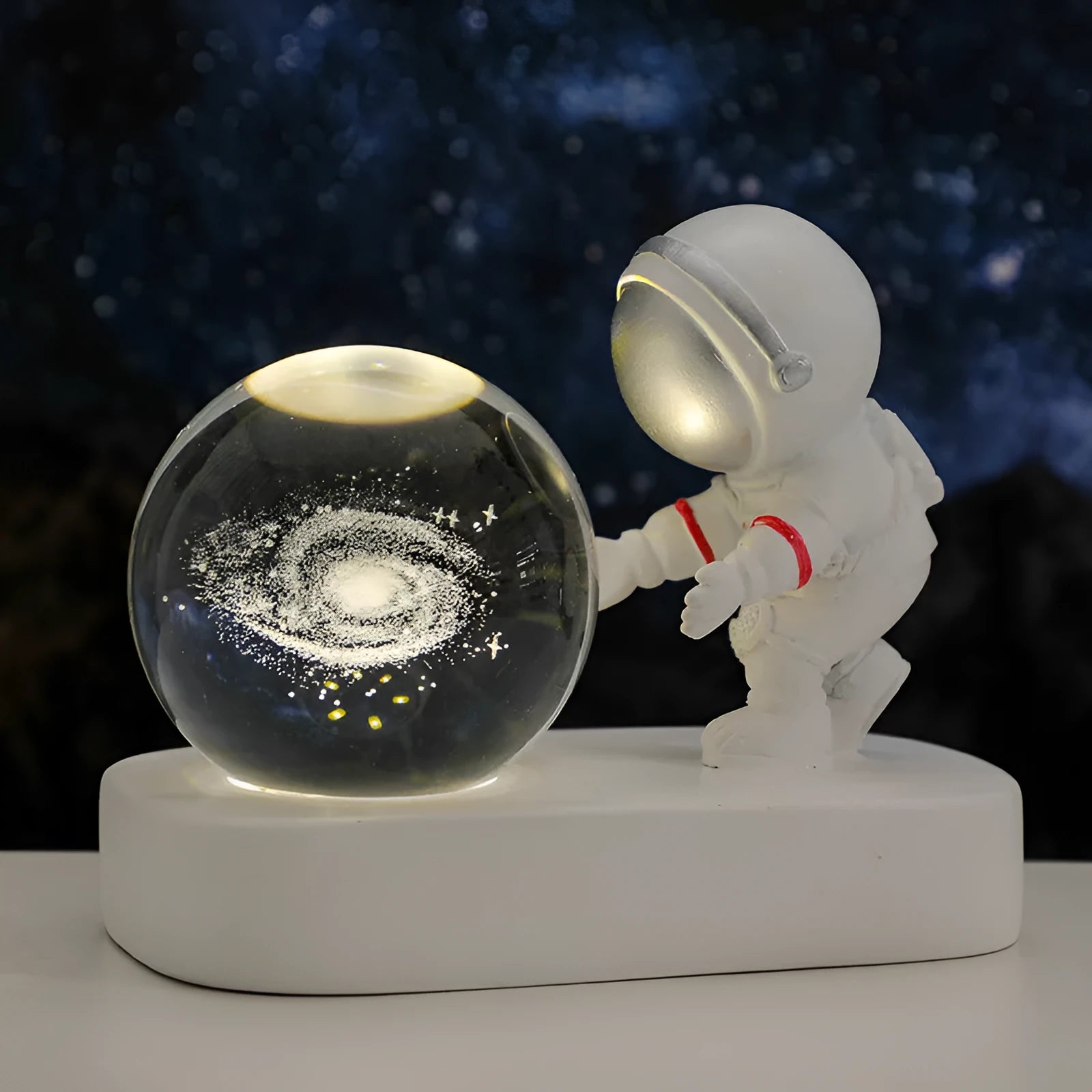 6cm resin crystal ball night light glowing with astronaut and galaxy patterns
